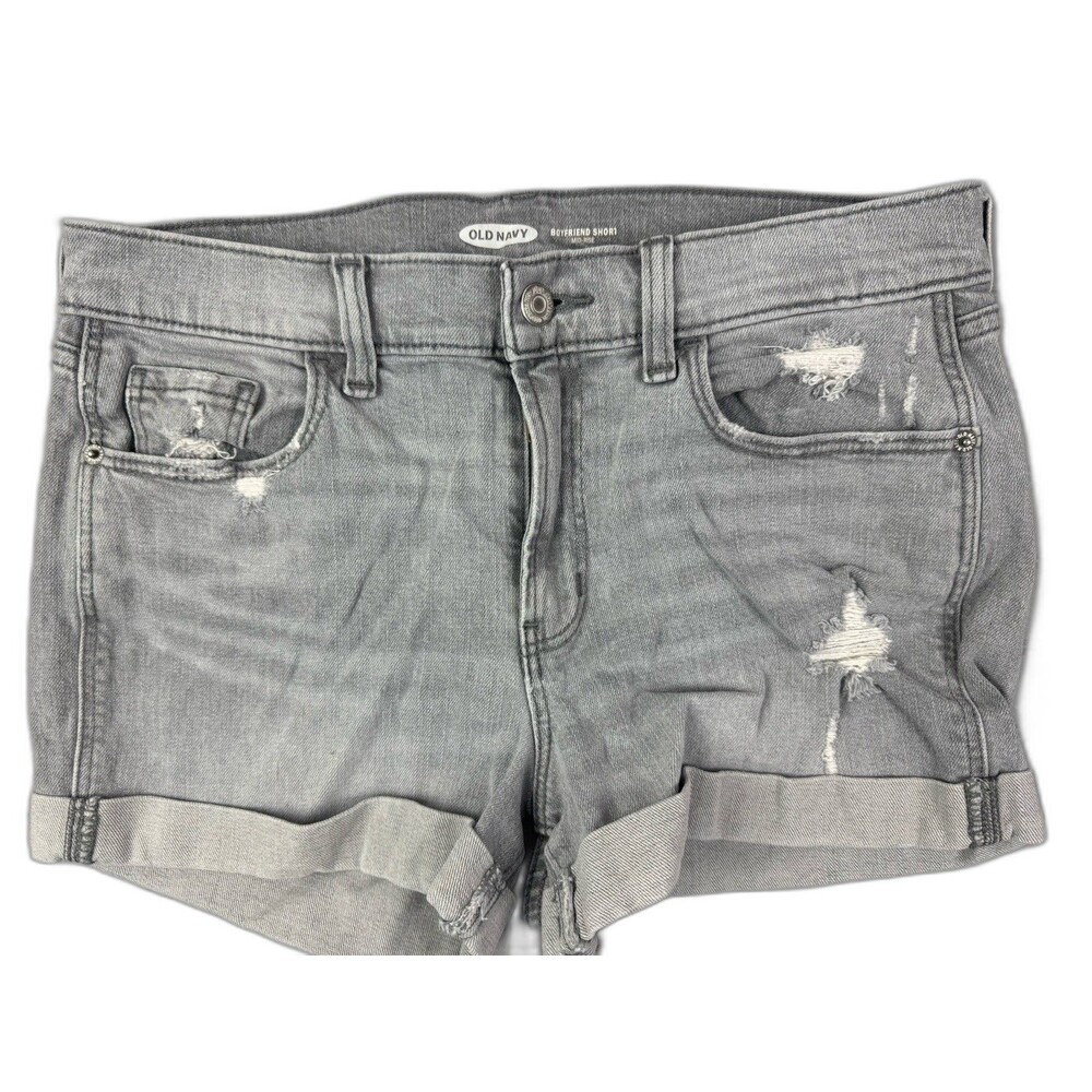 Old Navy Size 6 Womens Shorts Gray Mid Rise Cuff Hem Denim Jean Stretch